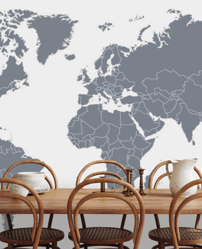 Gray World Map Wall Mural
