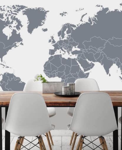 Grey World Map Wall Mural