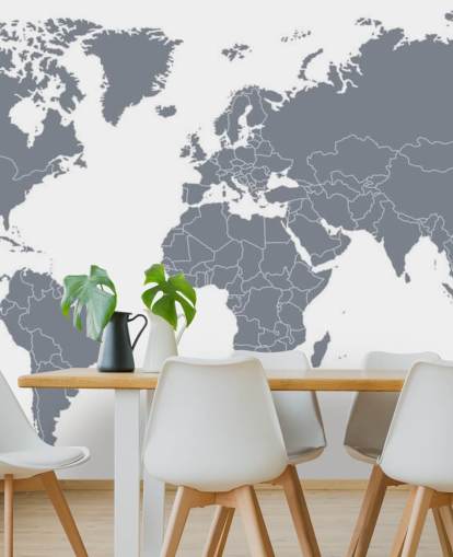 Grey World Map Wall Mural