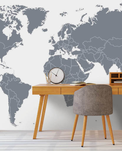 Gray World Map Wall Mural