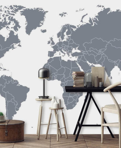 Gray World Map Wall Mural Gray World Map Wall Mural