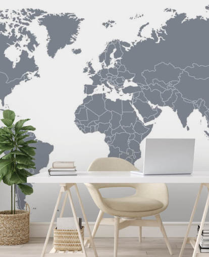 Grey World Map Wall Mural