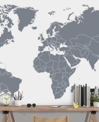 Gray World Map Wall Mural