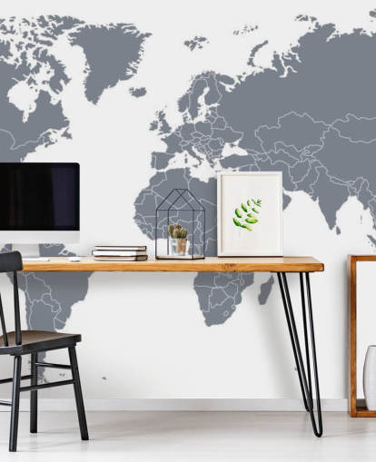 Mural de pared con mapa del mundo gris Mural de pared con mapa del mundo gris