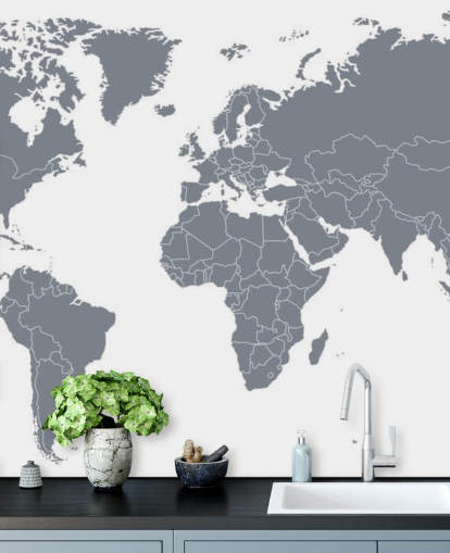 Gray World Map Wall Mural