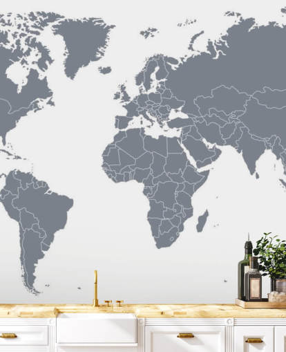 Gray World Map Wall Mural