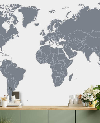 Grey World Map Wall Mural