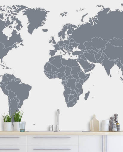 Gray World Map Wall Mural