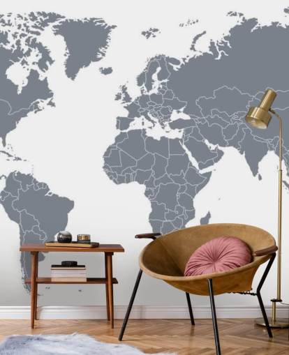 Grey World Map Wall Mural Grey World Map Wall Mural