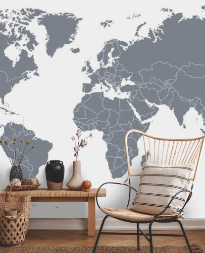 Grey World Map Wall Mural