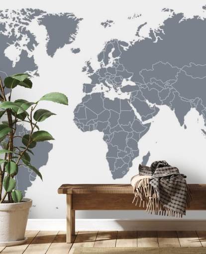 Mural de pared con mapa del mundo gris