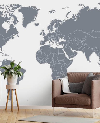 Fotobehang Grijze wereldkaart Fotobehang Grijze wereldkaart