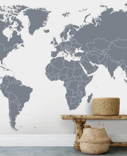 Grey World Map Wall Mural