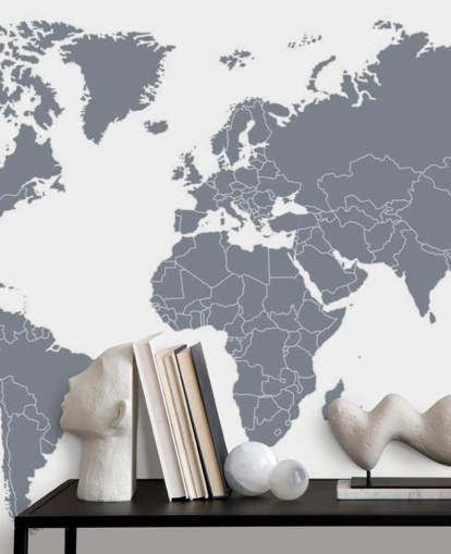 Grey World Map Wall Mural