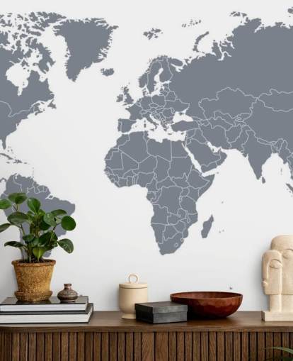 Grey World Map Wall Mural