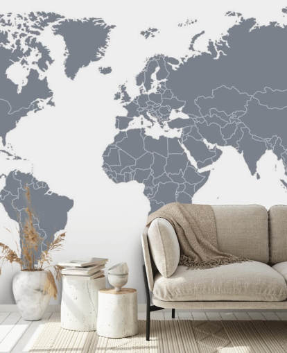 Gray World Map Wall Mural