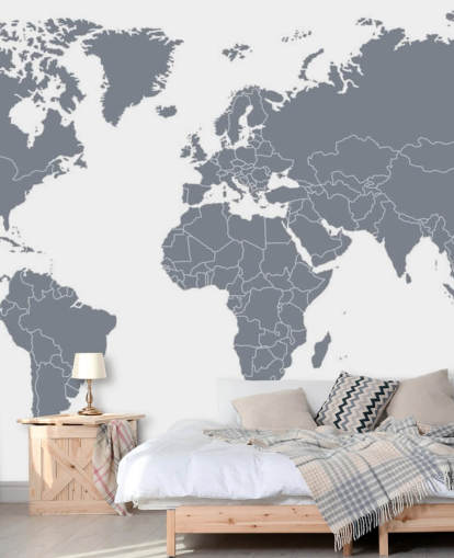 Gray World Map Wall Mural