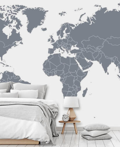Gray World Map Wall Mural