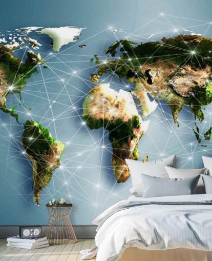 Peinture murale de la carte du monde des lignes de communication