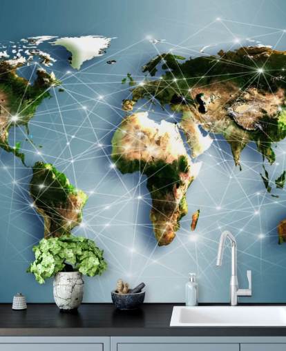 Mural do Mapa Mundial de Linhas de Comunicação