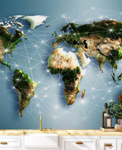 Communication Lines World Map Mural
