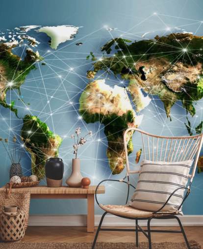 Mural del mapa mundial de líneas de comunicación Mural del mapa mundial de líneas de comunicación