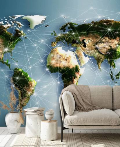 Kommunikationslinjer Verdenskort Vægmaleri