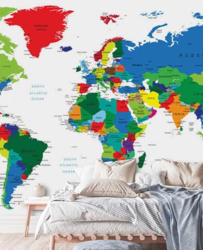 colorful world map wall mural called Bright World Map