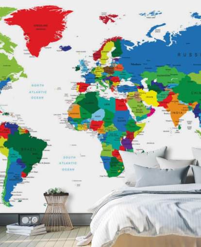 colorful world map wall mural called Bright World Map