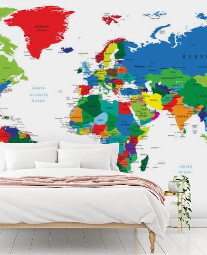 colorful world map wall mural called Bright World Map