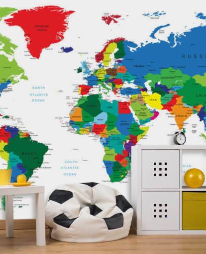murale con mappa del mondo colorata chiamata Bright World Map