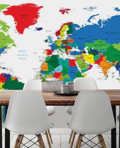 colorful world map wall mural called Bright World Map