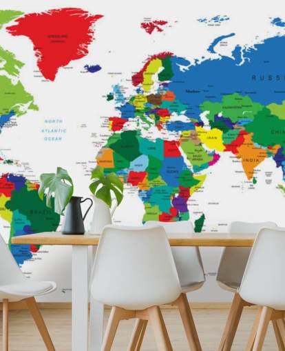 colorful world map wall mural called Bright World Map