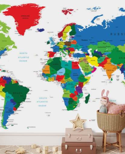 murale con mappa del mondo colorata chiamata Bright World Map