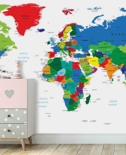colourful world map wall mural called Bright World Map