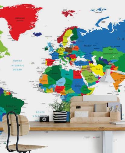 fargerikt verdenskart veggmaleri kalt Bright World Map fargerikt verdenskart veggmaleri kalt Bright World Map