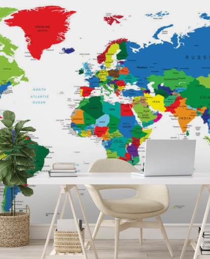 colorido mural de pared con un mapa del mundo llamado Bright World Map