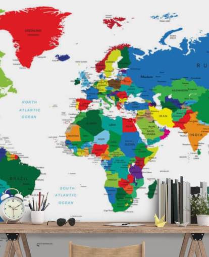 peinture murale colorée de la carte du monde appelée Bright World Map