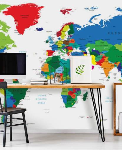 colorful world map wall mural called Bright World Map