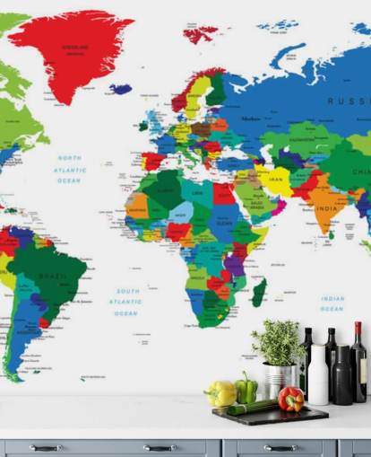 farbenfrohes Weltkarten-Wandbild namens Bright World Map