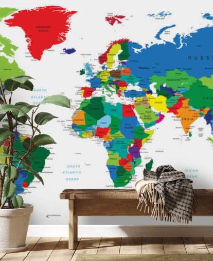 farbenfrohes Weltkarten-Wandbild namens Bright World Map