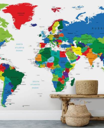 colorido mural de pared con un mapa del mundo llamado Bright World Map