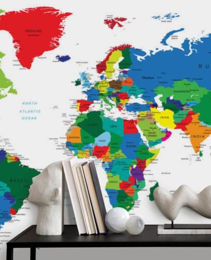 colorful world map wall mural called Bright World Map