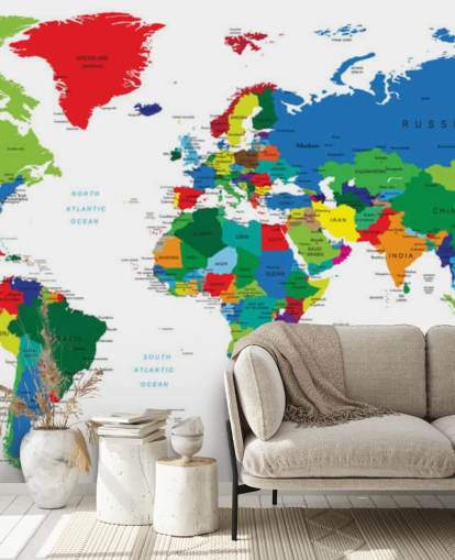 colourful world map wall mural called Bright World Map