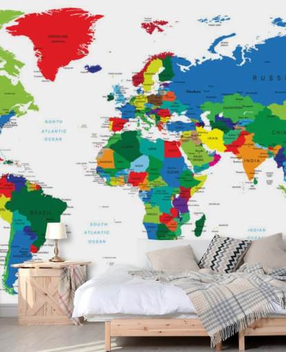colorful world map wall mural called Bright World Map