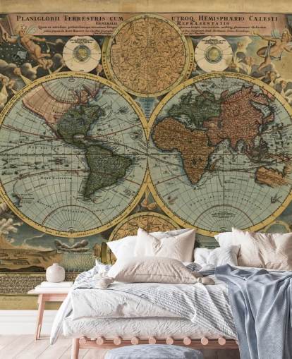 Mural de papel pintado con mapa antiguo en color
