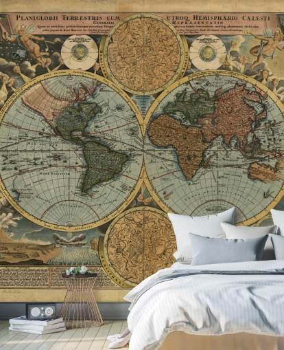 Mural de papel de parede colorido de mapas antigos