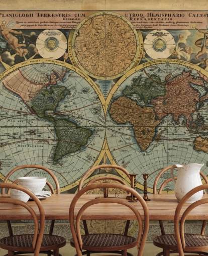 Mural de papel de parede colorido de mapas antigos