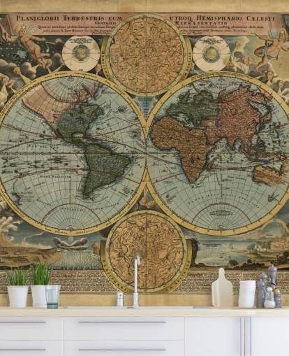 Carta da parati murale con vecchia mappa a colori