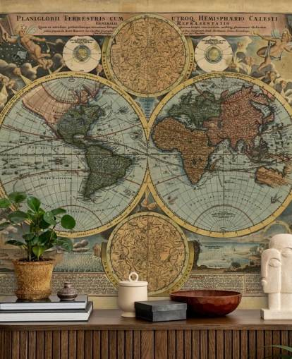 Mural de papel de parede colorido de mapas antigos